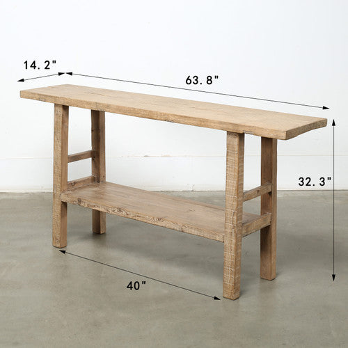 Vintage Elmwood Console with Shelf Elmwood Weathered Natural 63.8x14.2x32.3H image 2