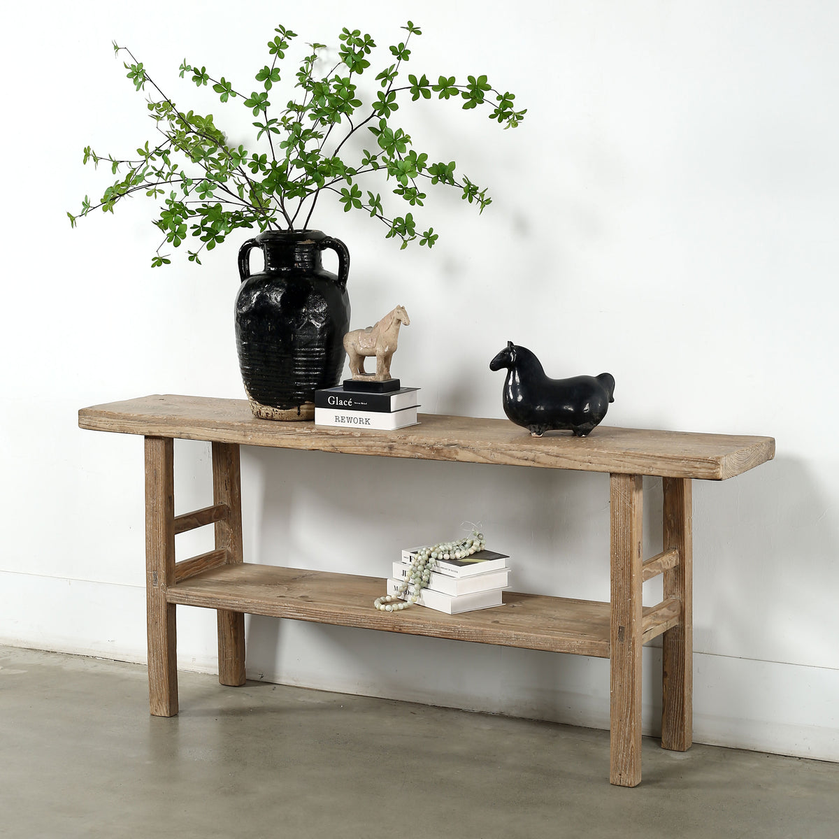 Vintage Console with Shelf Neutral Wood Tone 70.9x15.7x31.9H