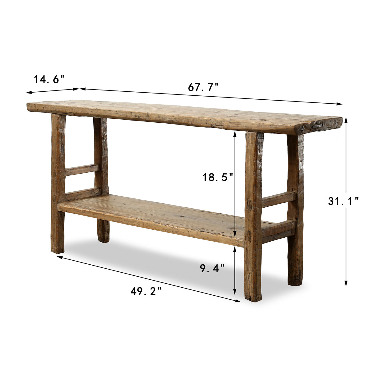 Approx. 67.7 Inches Long 14.6 Inches Deep Vintage Console with Shelf Cottonwood