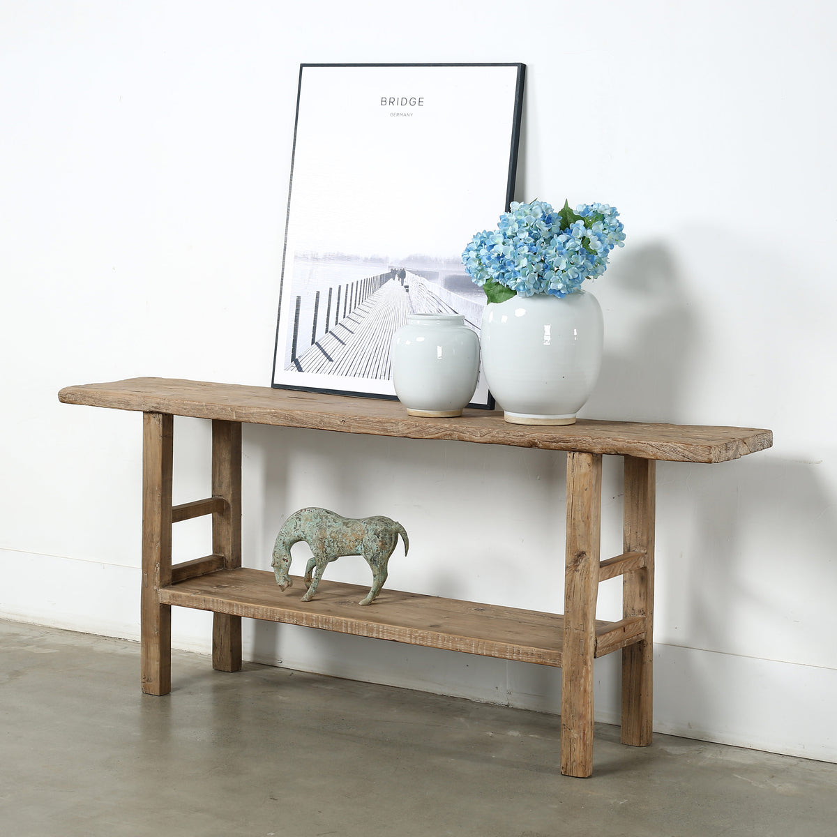 Vintage Console with Shelf Weathered Natural 77.6x14.57x32.28H