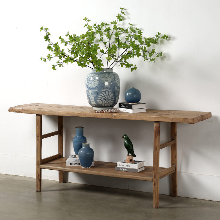 Vintage Console Table with Shelf Weathered Natural 78x17.3x32.5H Elmwood image 3
