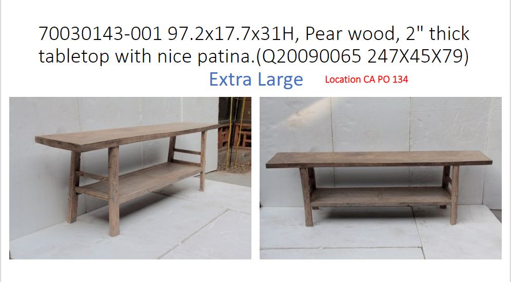 Vintage console with shelf XL about 8-9' long Weathered natural wood finish(size & color vary)