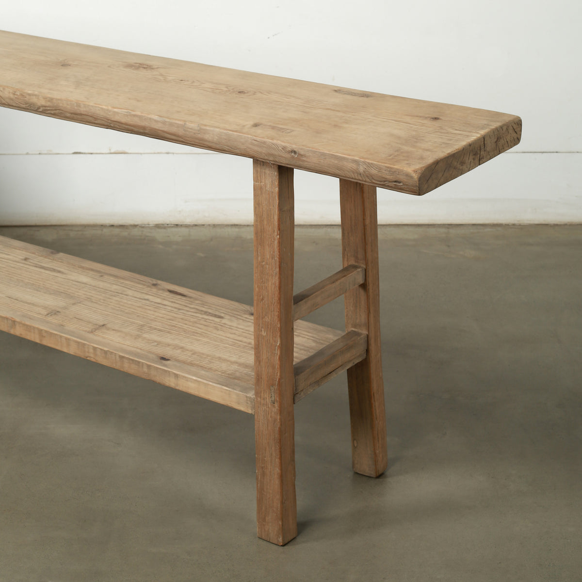 Approx. 99 InchesLong Pinewood Vintage Console with Shelf Weathered Natural