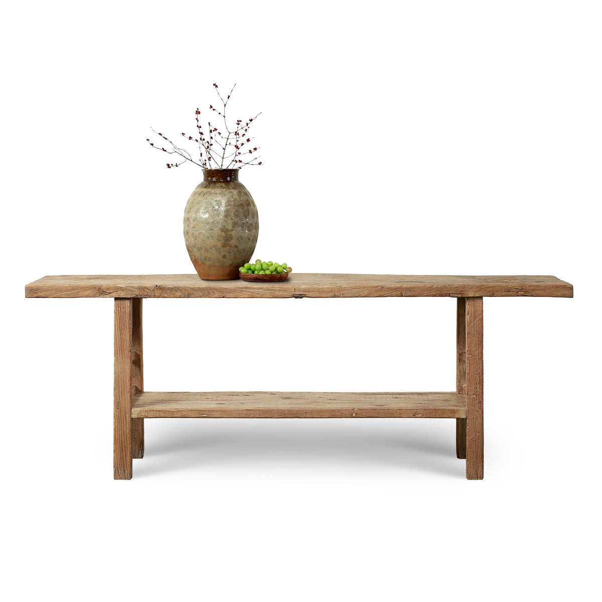 Vintage Console with Shelf Weathered Natural 88.98W14.57D32.68H