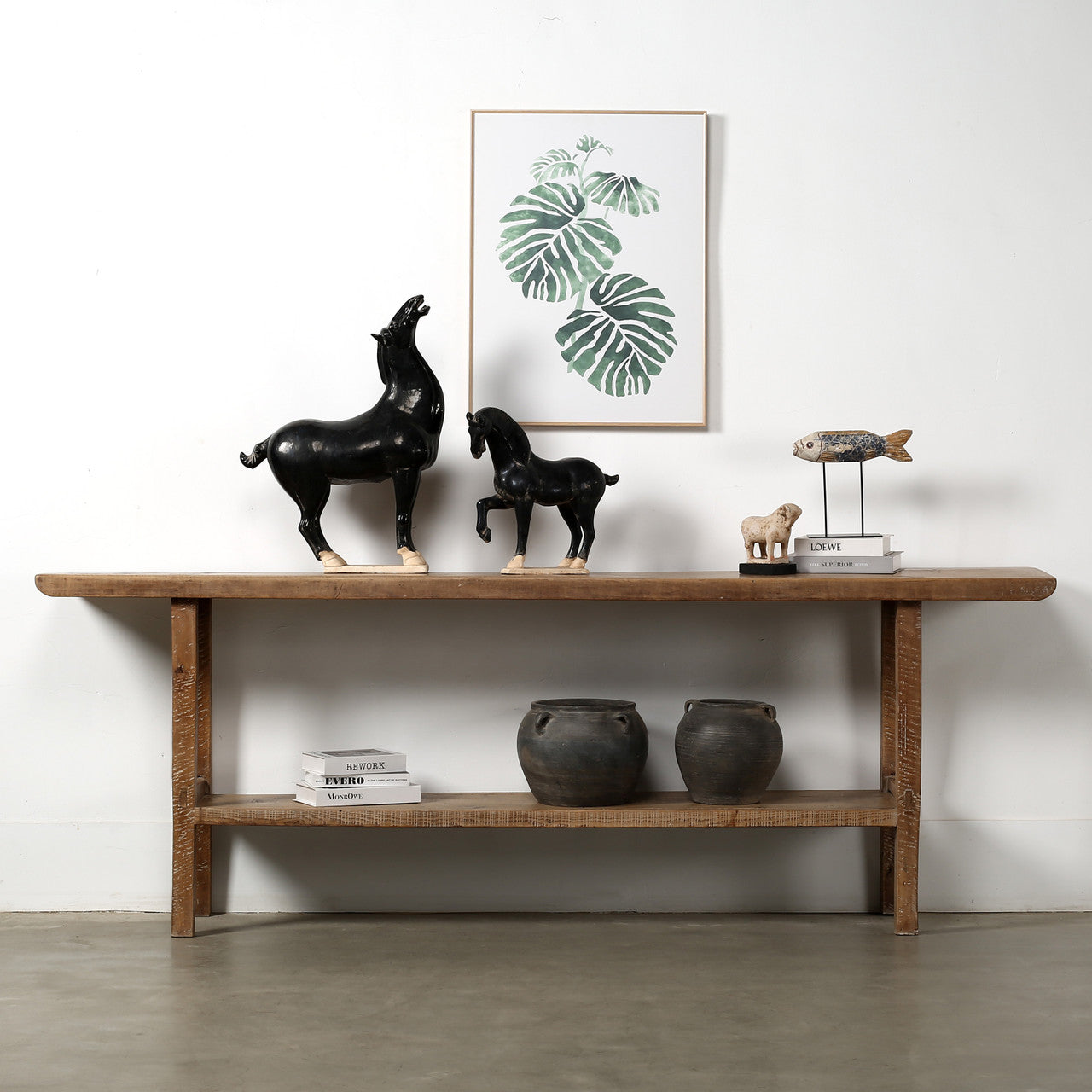 Vintage Console Table with Shelf Weathered Natural 95.7x15.4x33.9H