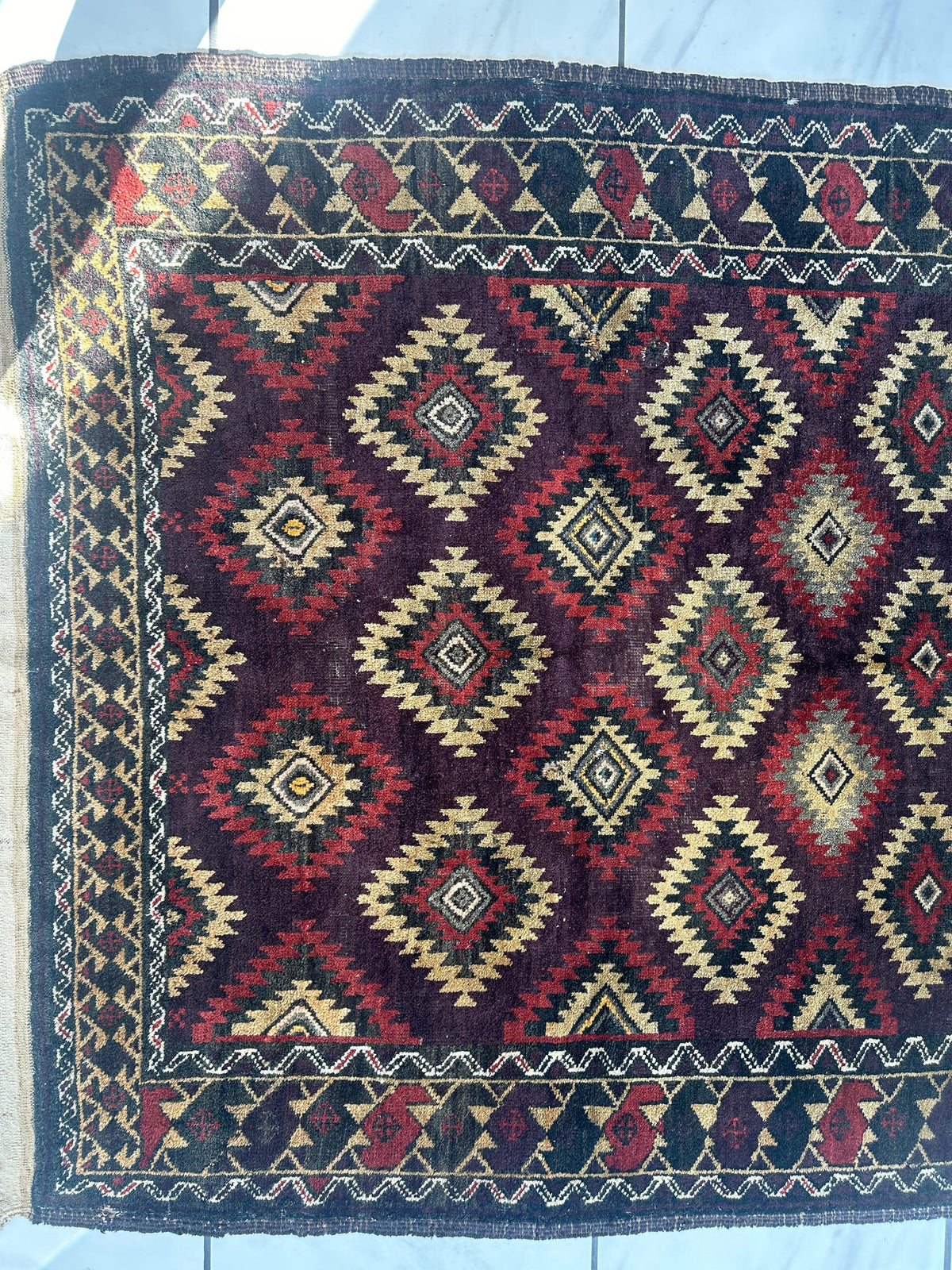 Antique Afghan Baluch Rug 4x9 | Navy, Burgundy & Ivory | Hand-Knotted Wool - Rugistan, view 10