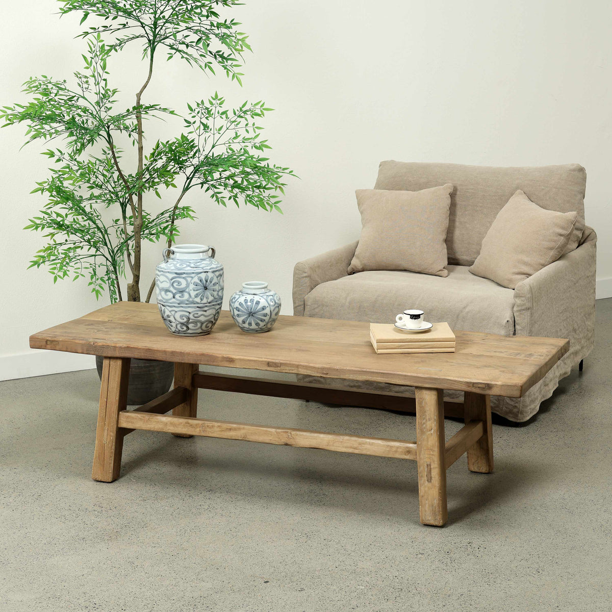 Vintage Coffee Table 63x23.6x17.7H Walnutwood Weathered Natural