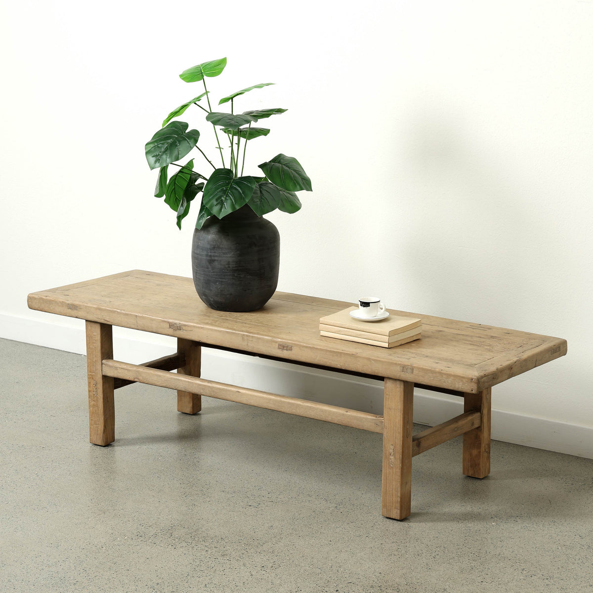 Vintage Coffee Table 57Wx23Dx17H Walnutwood Top Weathered Natural