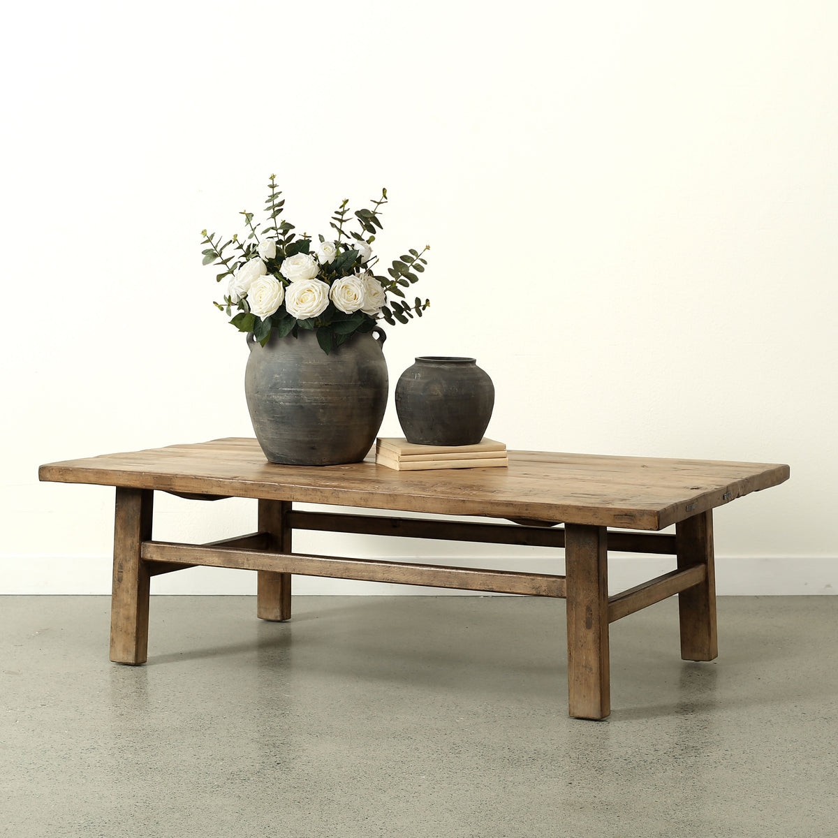 Vintage coffee table walnut wood weathered natural 55x29.5x16.5H