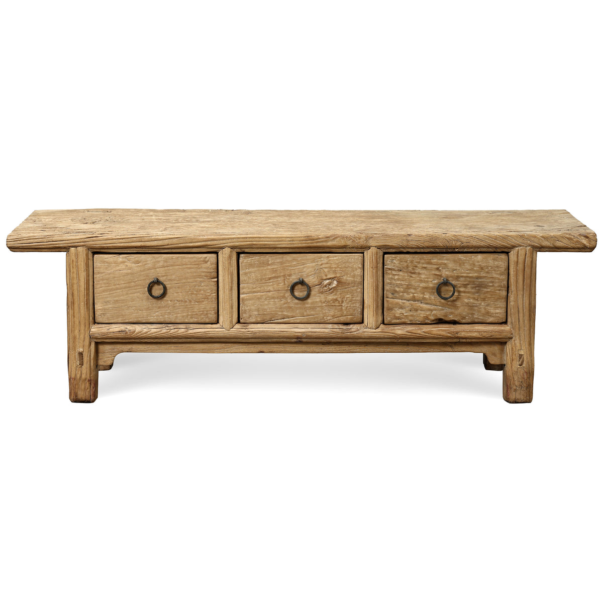 Vintage Bench with Three Drawers 52.4"Wx13.8" Dx15.7" H Elmwood Weathered Natural