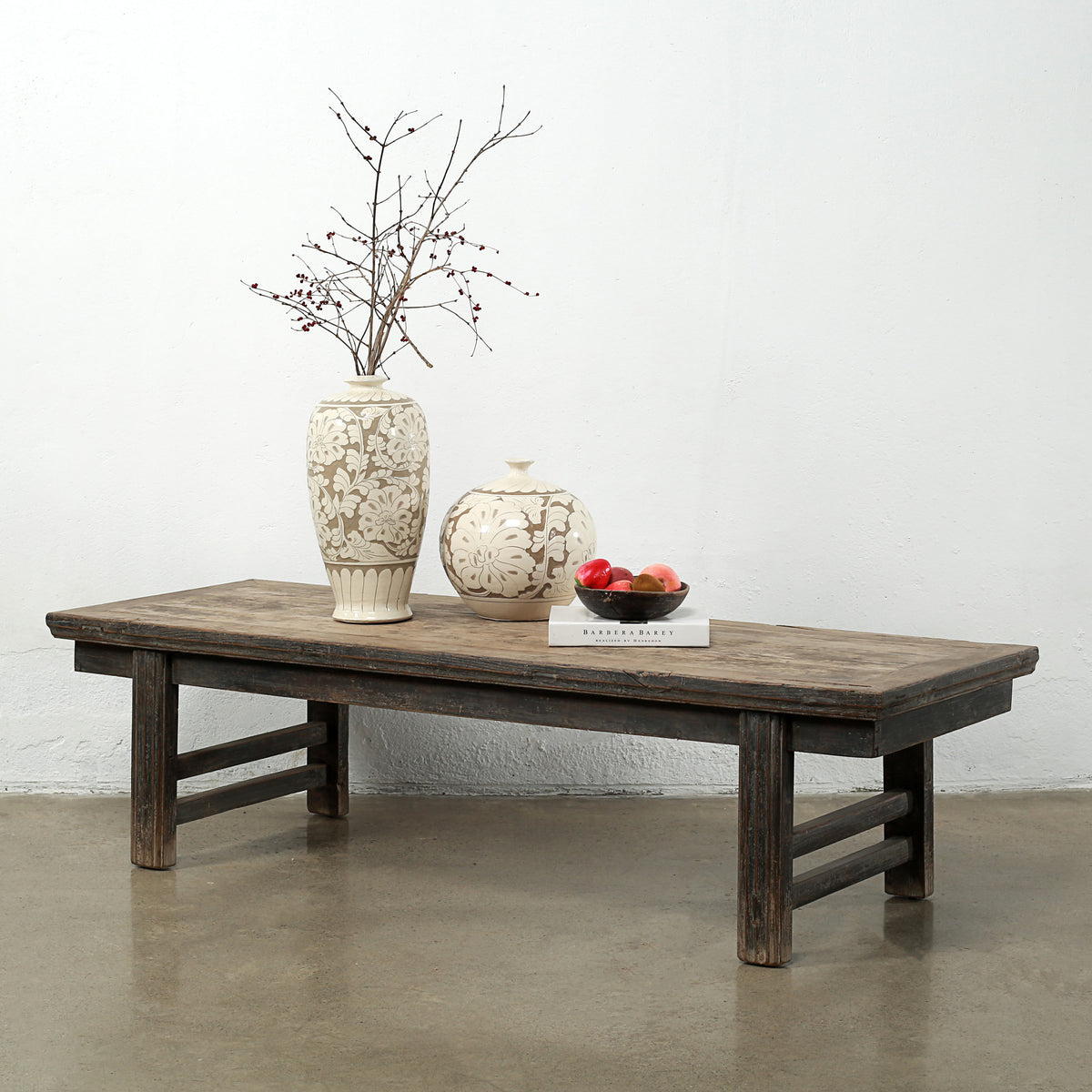 Vintage Coffee Table 66x24x18H in Distressed Black Finish
