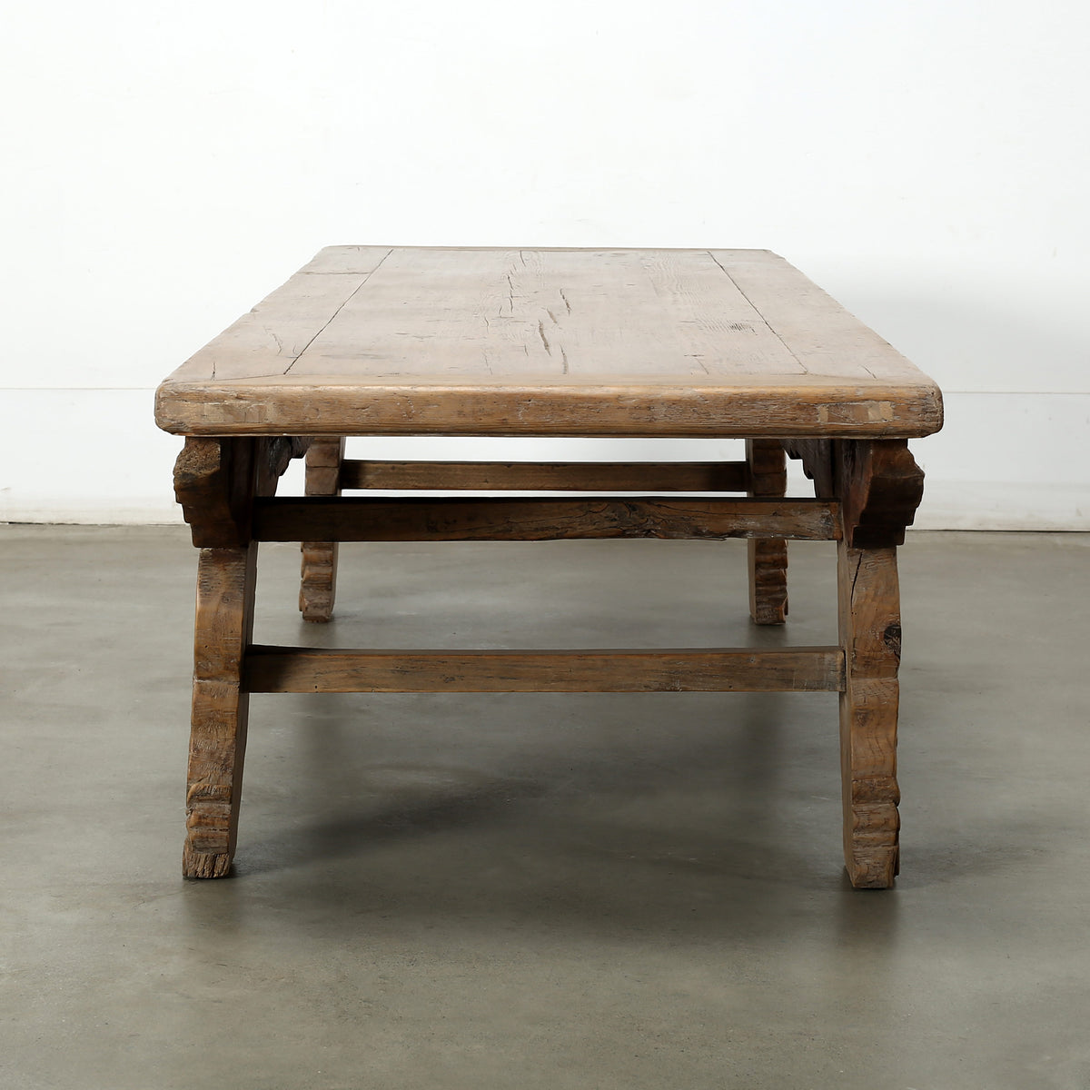 Approx. 85" Long 26.4" Deep Vintage Coffee Table with Lotus Motif on the Front Panel and Carved Legs