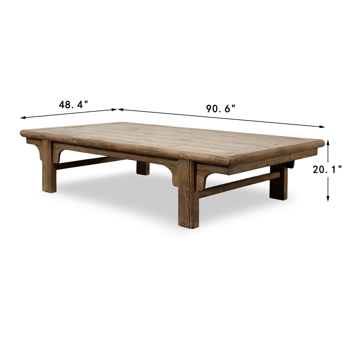 Approx. 91 Inches Wide 48.4 Inches Deep Vintage Extra Large Ming Style Coffee Table Weathered Natural