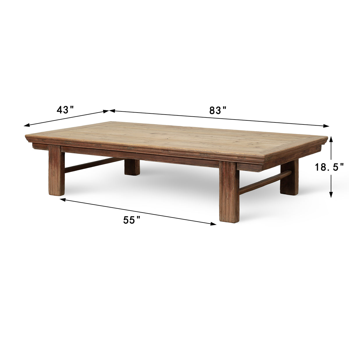 Vintage Extra Large Coffee Table with Round Legs 83.07W43.31D18.5H