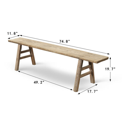 Approx. 74.8 Inches Long 11.8 Inches Deep Vintage Rustic Bench Weathered Natural image 2