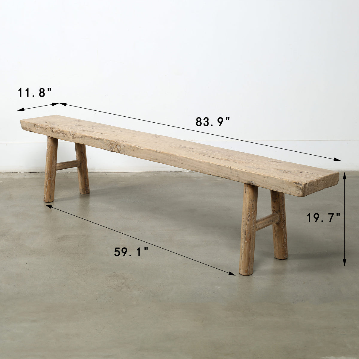 Vintage Bench Large Elmwood 84x11.8x19.7H Weathered Natural Excellent Top