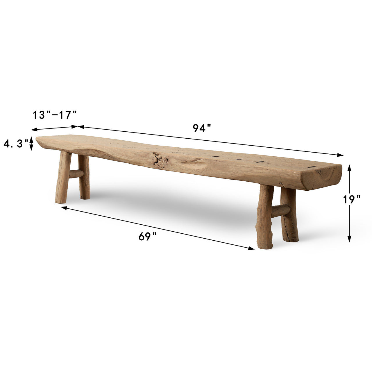 Vintage Bench Large Elmwood 94Wx17Dx19H Weathered Natural