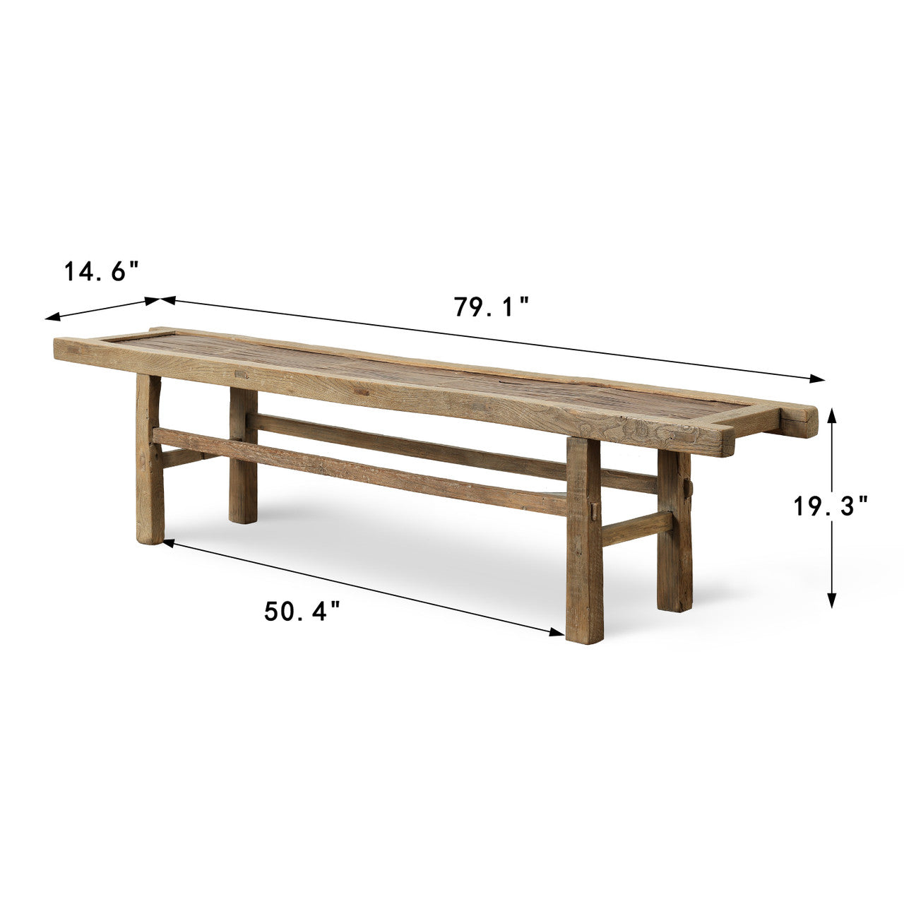 Vintage Bamboo Bench Approx. 79" Long, 14" Deep Weathered Natural
