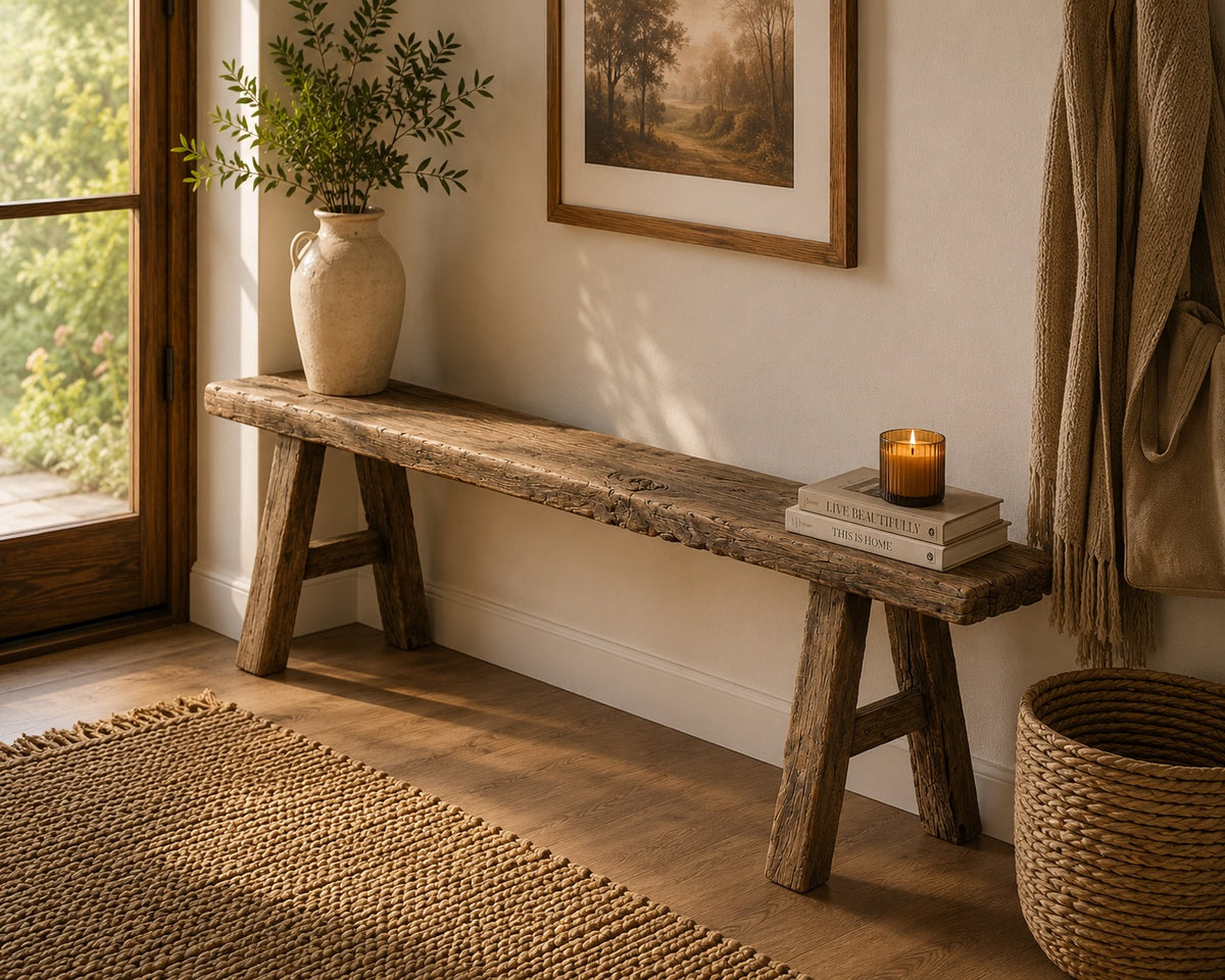 Approx. 60.6 Inches Long 8.3 Inches Deep Vintage Noodle Bench Weathered Natural