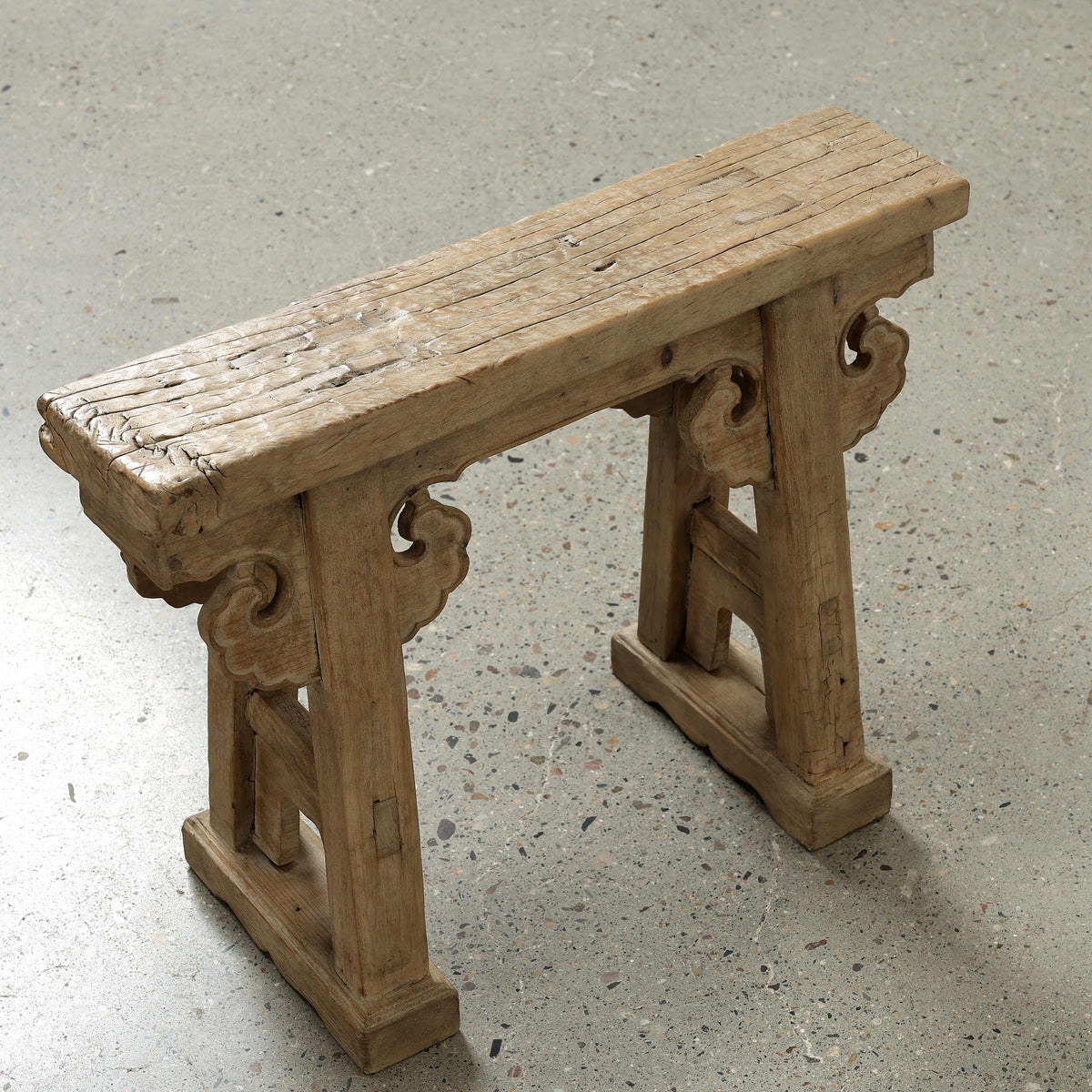 Approx. 26 Inches Long Vintage Mini Bench with Carved Lucky Cloud Panel