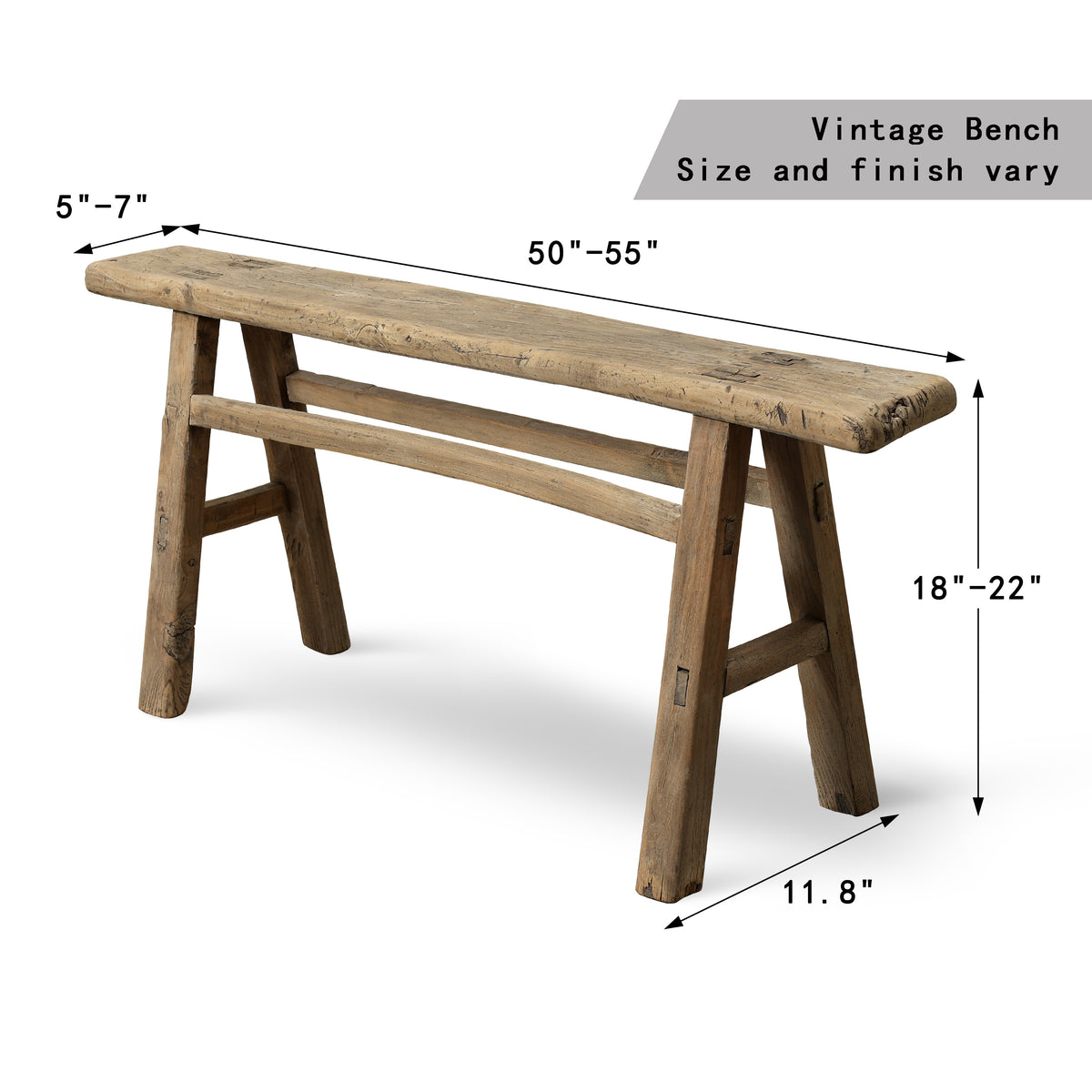 Vintage Country Board Bench Weathered Natural Wood (size vary)