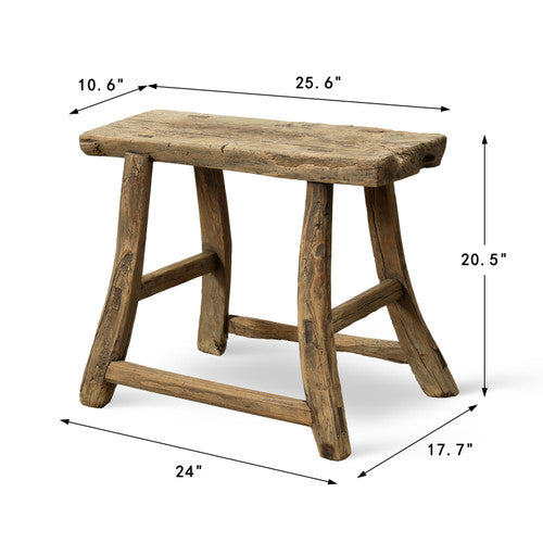 Vintage Rustic Stool Rectangular 25.6" Wide 10.6 " Deep with Thick Top image 2