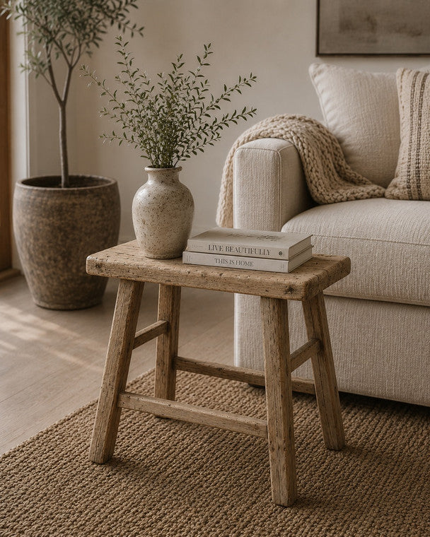 Vintage Rustic Stool Rectangular Approx. 16-24" Wide 8-12 Inches Deep with Thick Top (size & finish vary) image 3