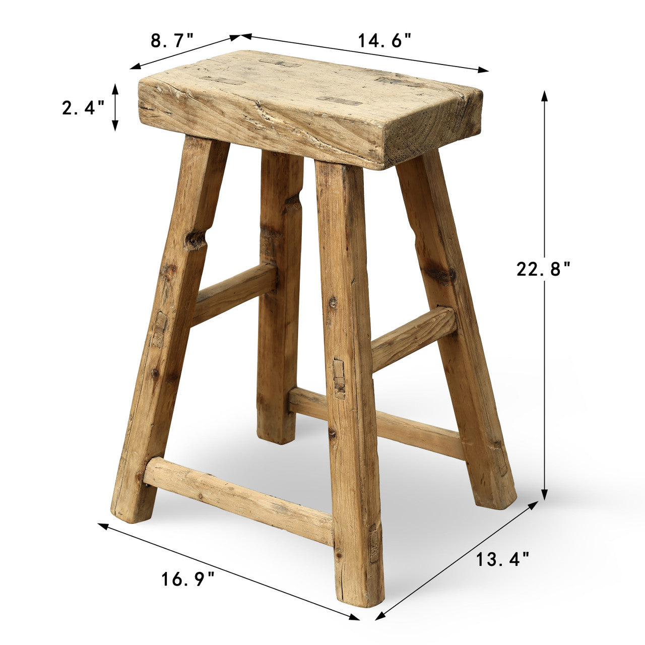 Vintage Rustic Stool 22.8H 14.6W 8.7D