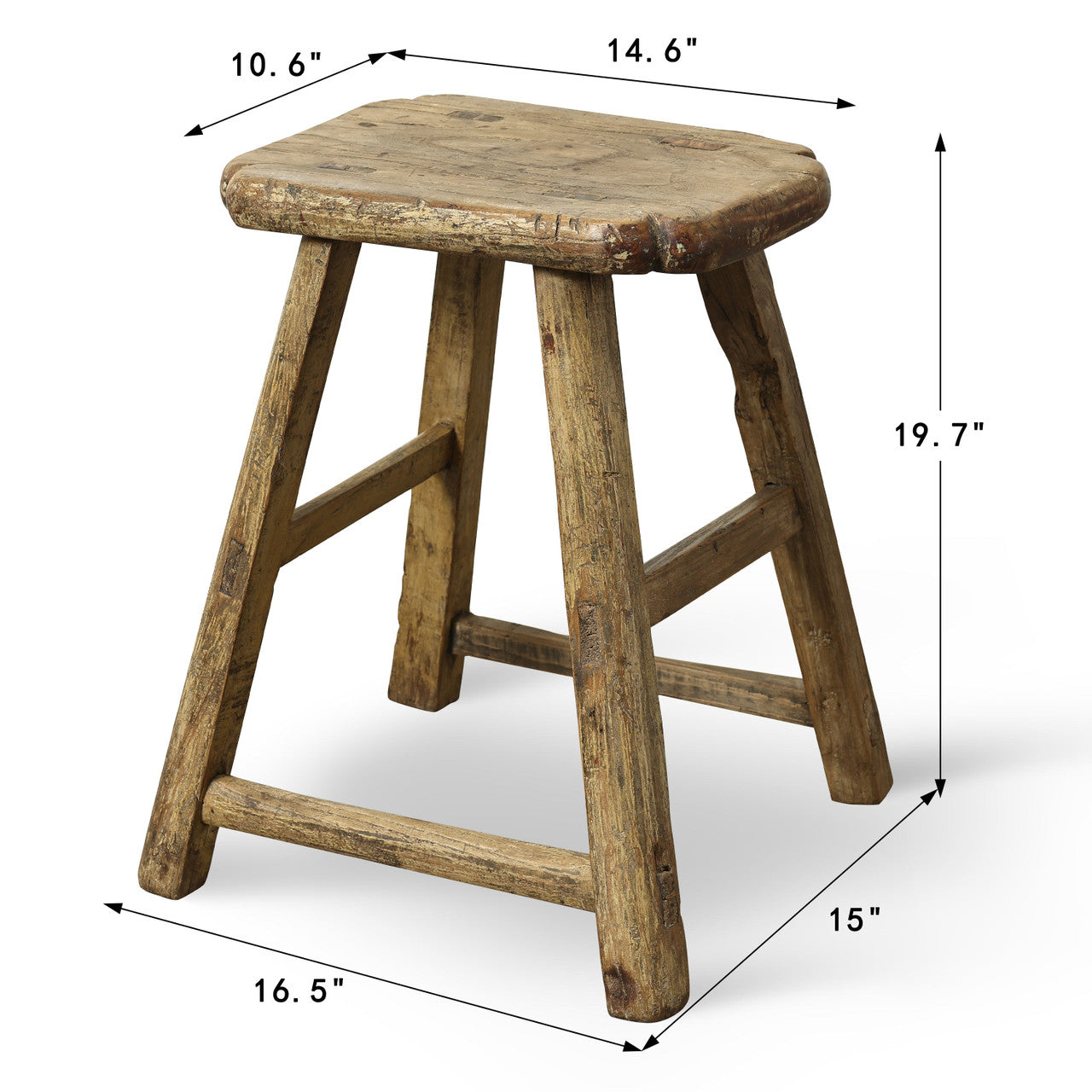 Vintage Rustic Stool 20H 14.6W 10.6D