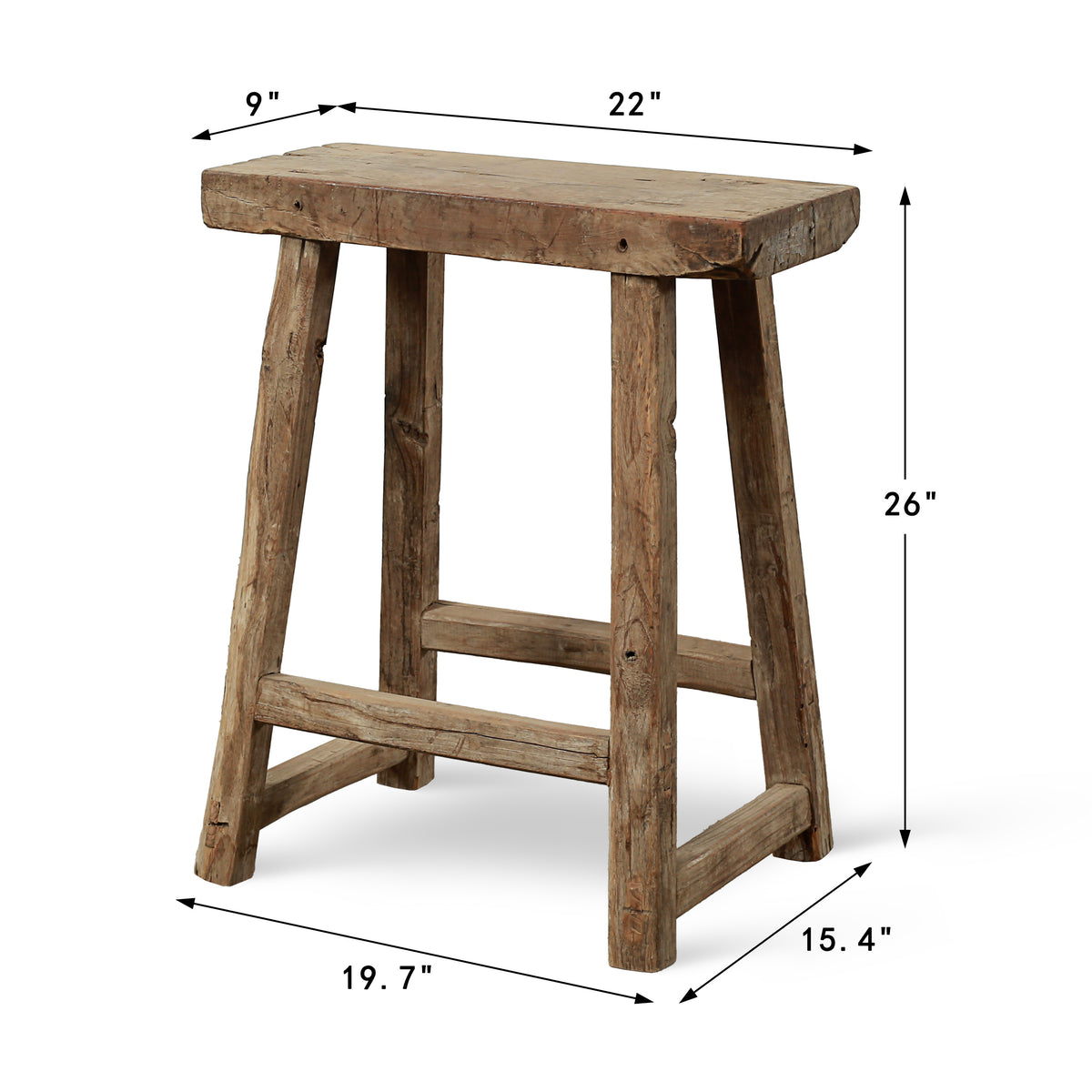Approx. 22" Wide 9" Deep Vintage Bar Stool with Unique Top Weathered Natual