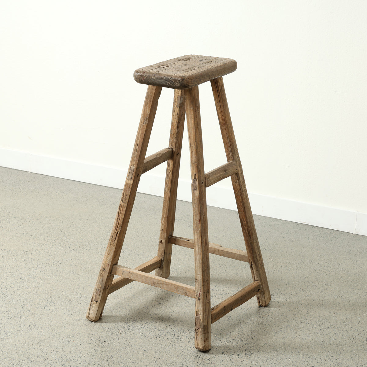 Approx. 15.4" Wide 7.9" Deep Vintage Bar Stool with Unique Top Weathered Natural