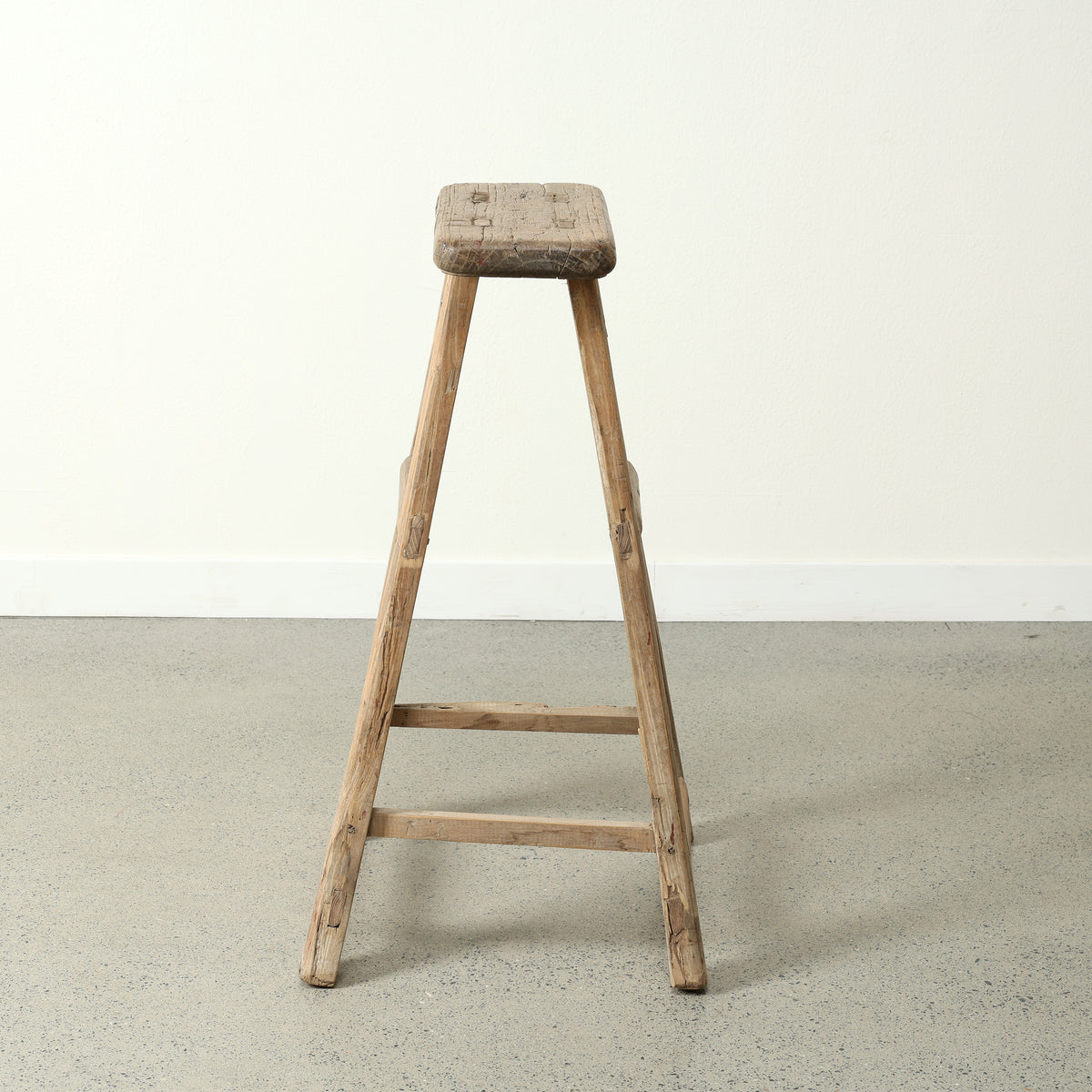 Approx. 15.4" Wide 7.9" Deep Vintage Bar Stool with Unique Top Weathered Natural