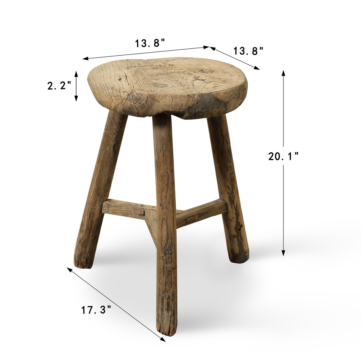 Approx. 13.8 " Round Vintage Table Rustic Thick Top Weathered Natural