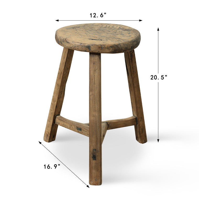 Approx. 12.6" Round Vintage Table Rustic Thick Top Weathered Natural image 3