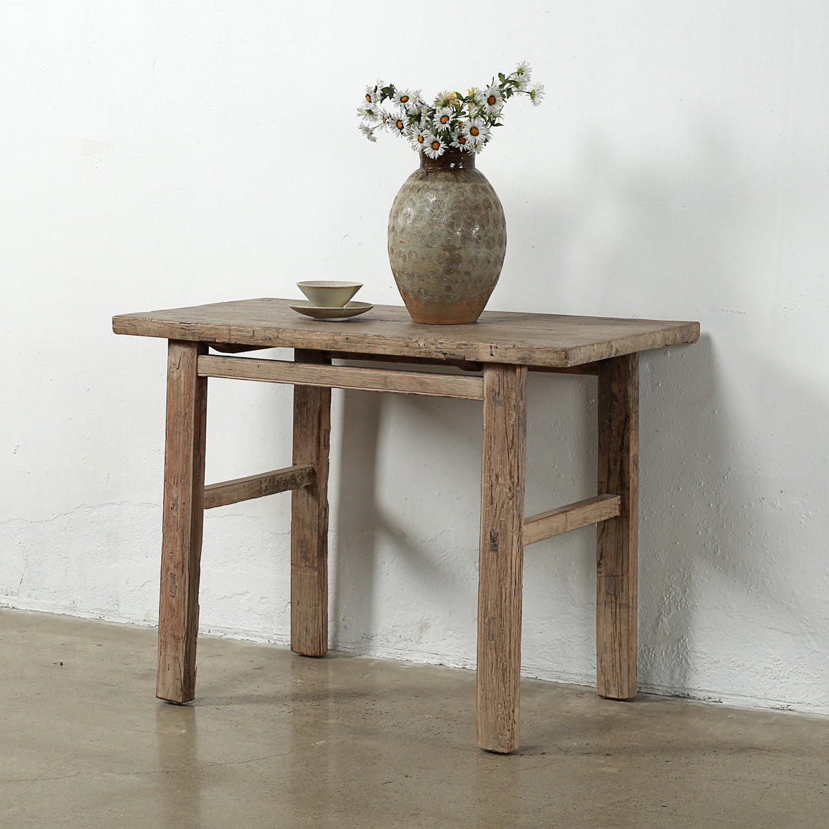 Approx. 43" Wide 23" Deep Antique Console Table Elmwood Natural Wood Tone