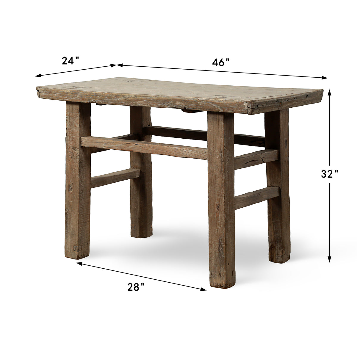 Approx. 46" Wide 24" Deep Antique Console Table Elmwood Rustic Neutral Wood Tone