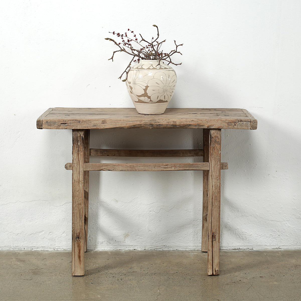 Approx. 44" Wide 19" Deep Antique Console Table Elmwood Rustic Neutral Wood Tone
