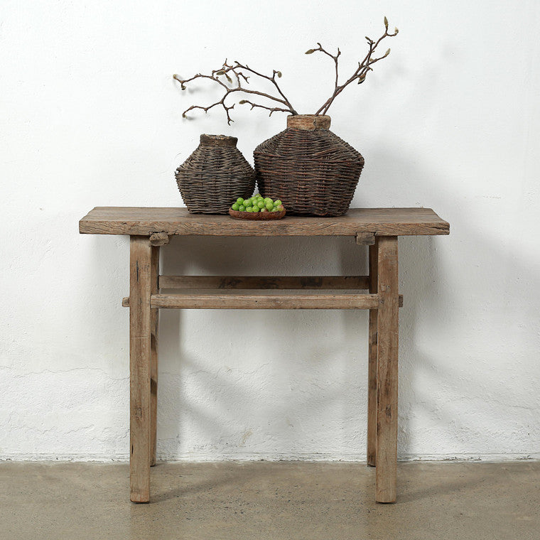 Approx. 40" Wide 17" Deep Antique Console Table Elmwood Rustic Neutral Wood Tone image 3