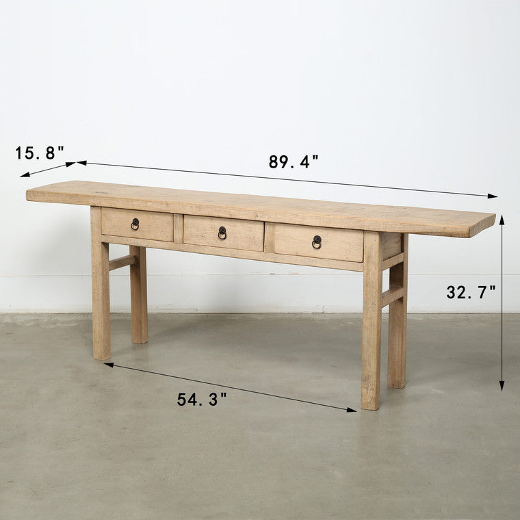 Approx. 89 Inches Vintage Console Table with Four Drawers Weathered Natural 89.4x15.75x32.28H image 3