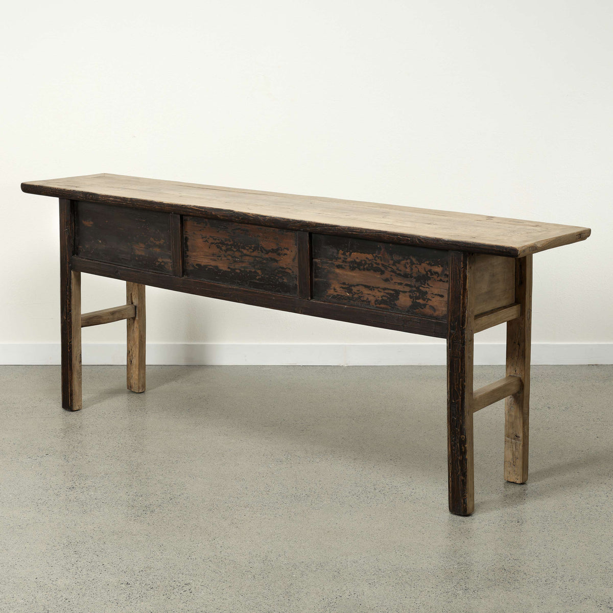 Approx. 87" Wide Vintage Table with Three Drawers Weathered Natural