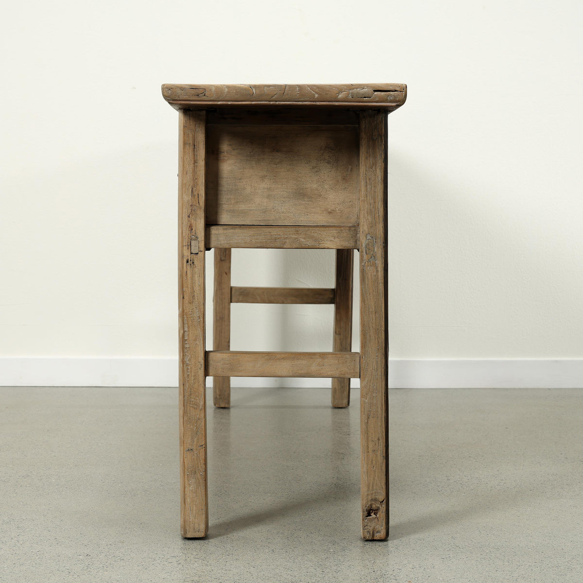 Approx. 87" Wide Vintage Table with Three Drawers Weathered Natural
