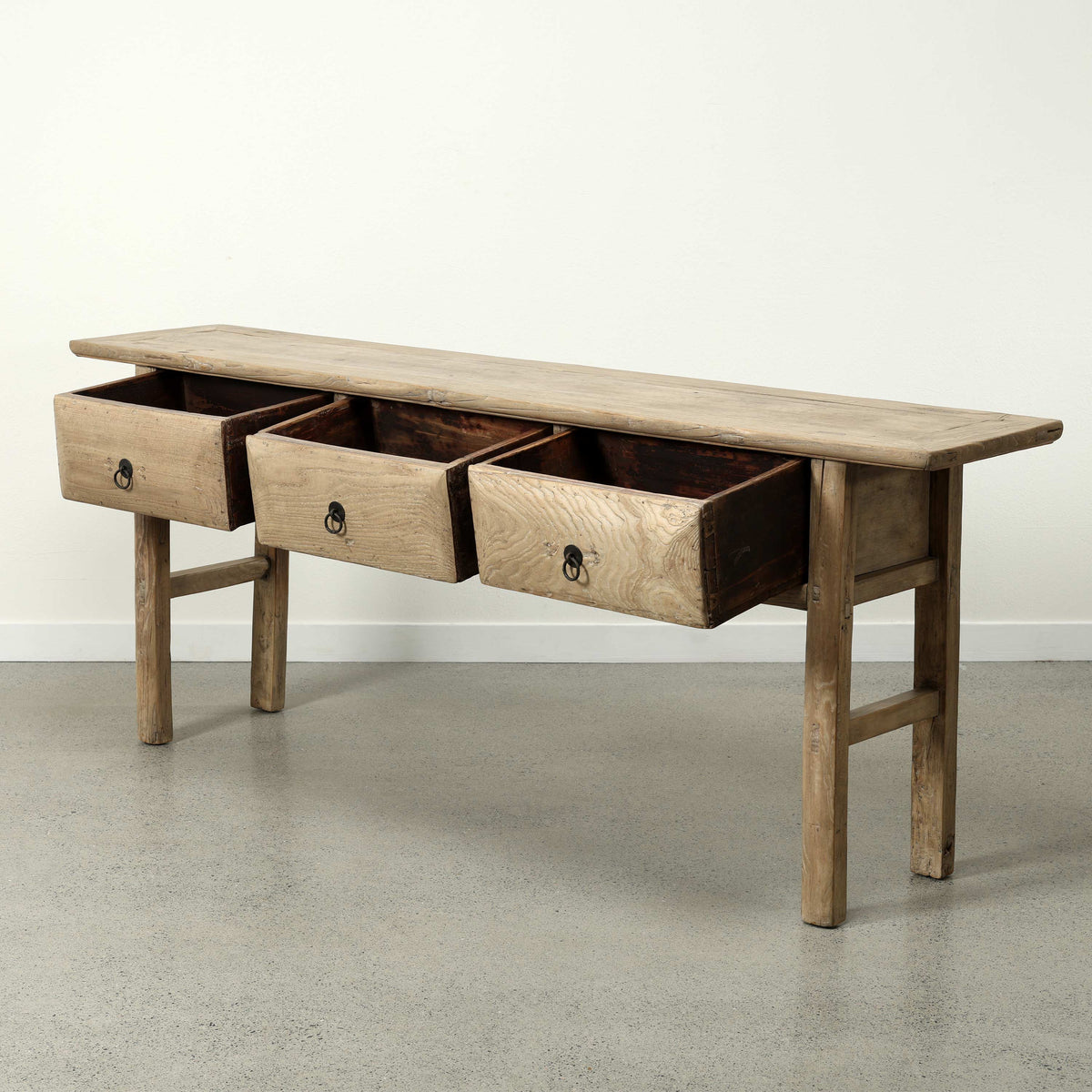 Approx. 87" Wide Vintage Table with Three Drawers Weathered Natural