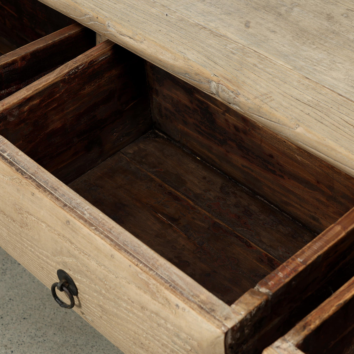 Approx. 87" Wide Vintage Table with Three Drawers Weathered Natural