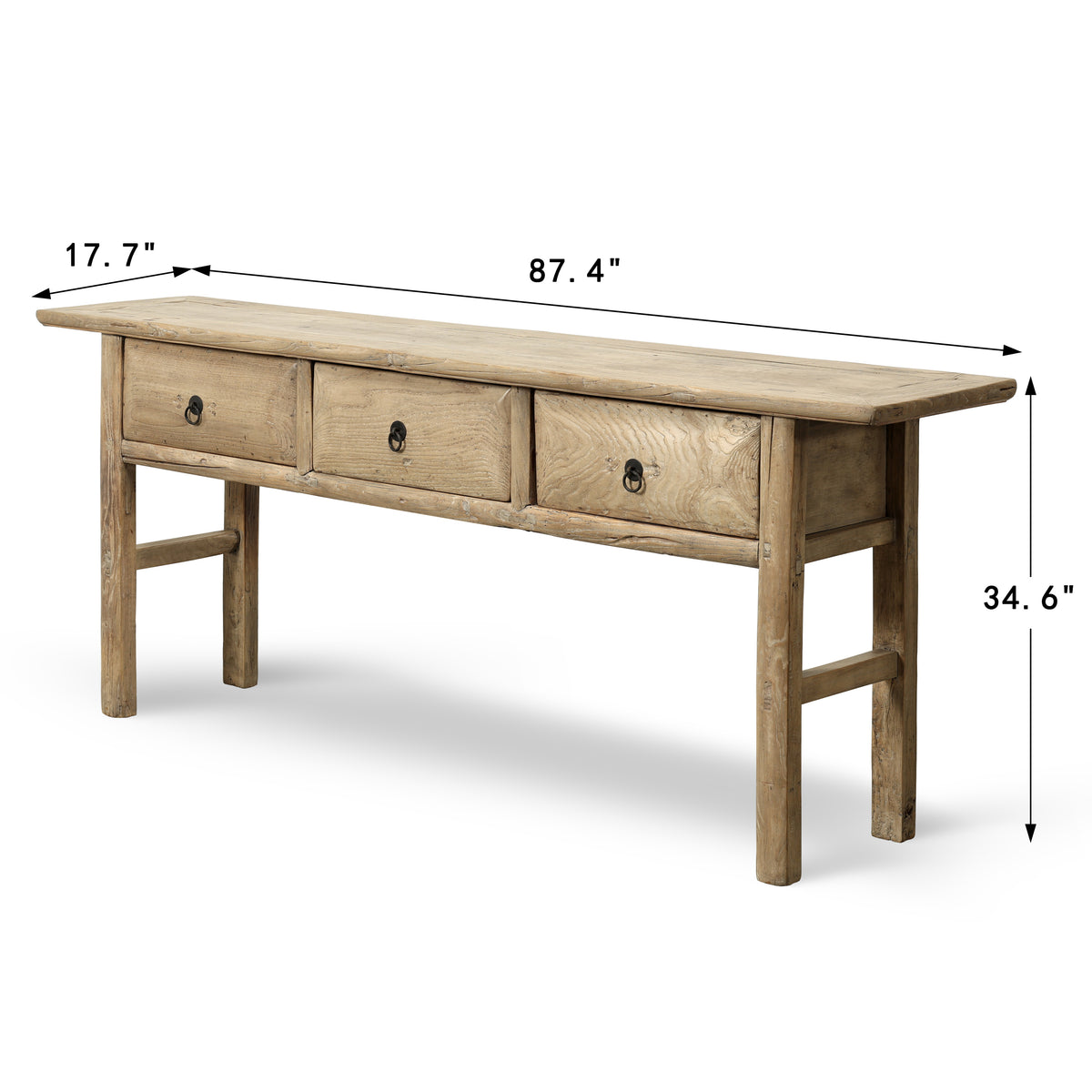 Approx. 87" Wide Vintage Table with Three Drawers Weathered Natural