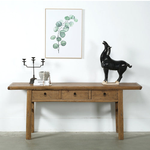 Approx. 80 Inches Long Vintage Console Table with Three Drawers Weathered Natural 80x17x32.7H image 2