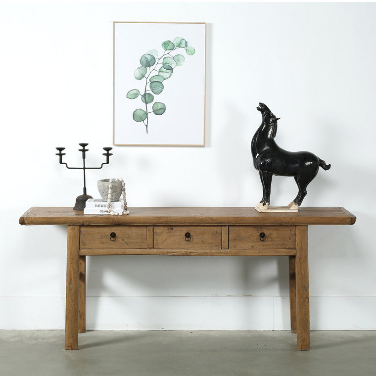 Approx. 80 Inches Long Vintage Console Table with Three Drawers Weathered Natural 80x17x32.7H image 3