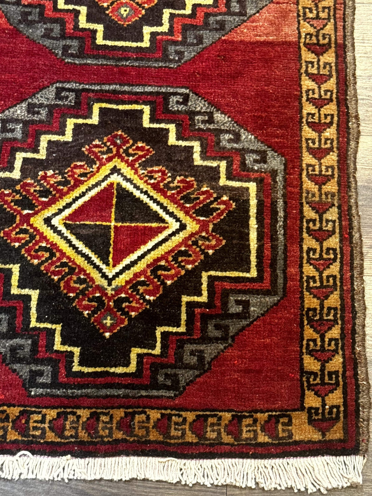 Small Antique Turkish Yastik Rug 2x3, Double Medallions, Geometric, Red, Wool - Jewel Rugs, view 10