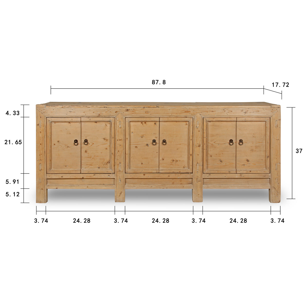 Antique six doors sideboard (Size and finish vary Approx 80"-90" long)
