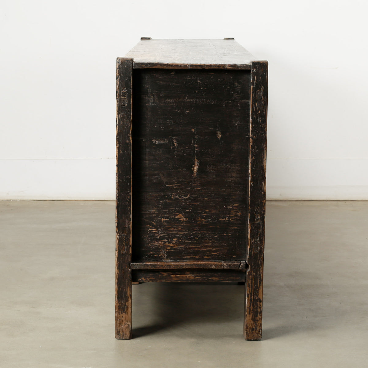 Antique Wide Sideboard with Original Distressed Black Lacquer 80.7Wx18.9Dx34.65H