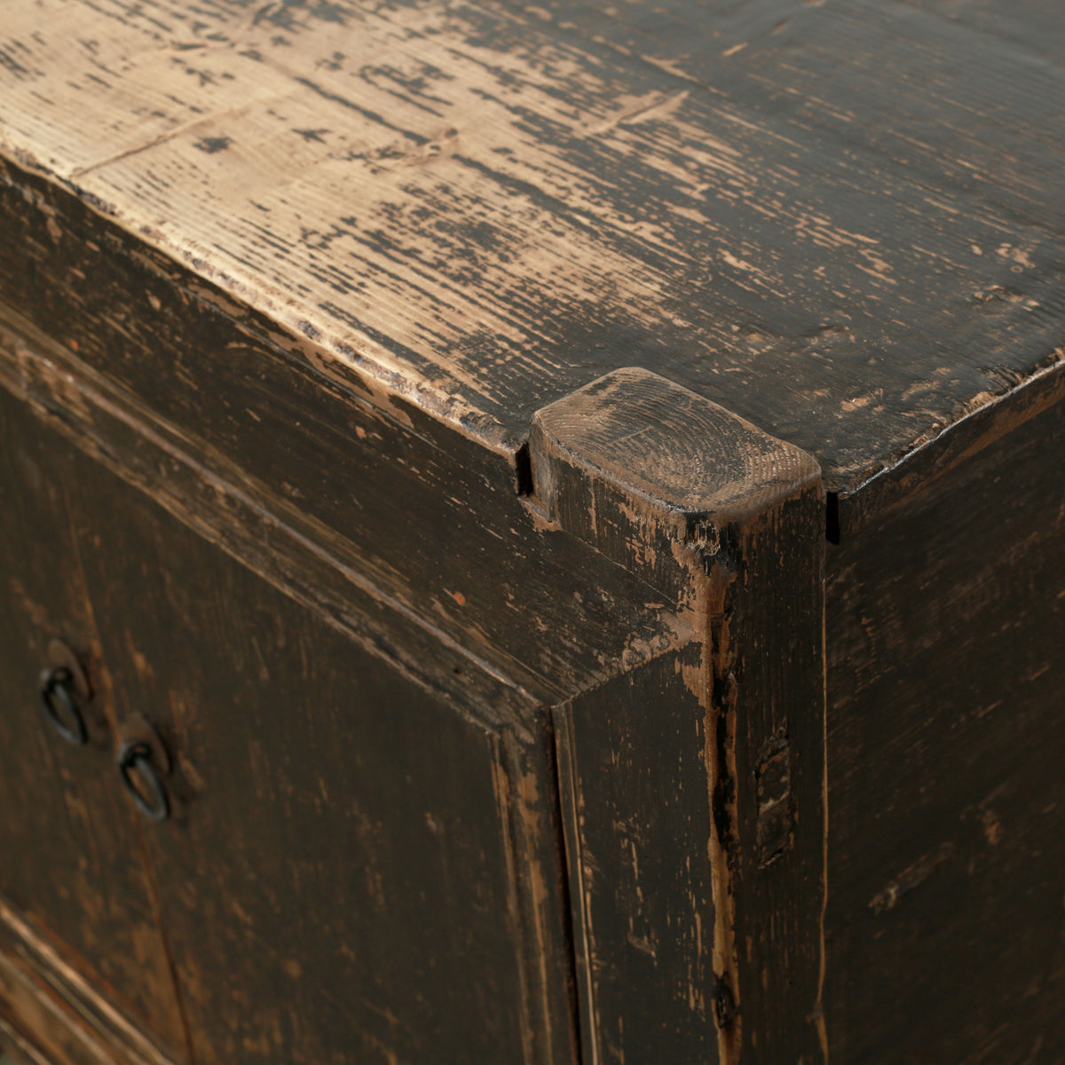 Antique Wide Sideboard with Original Distressed Black Lacquer 80.7Wx18.9Dx34.65H